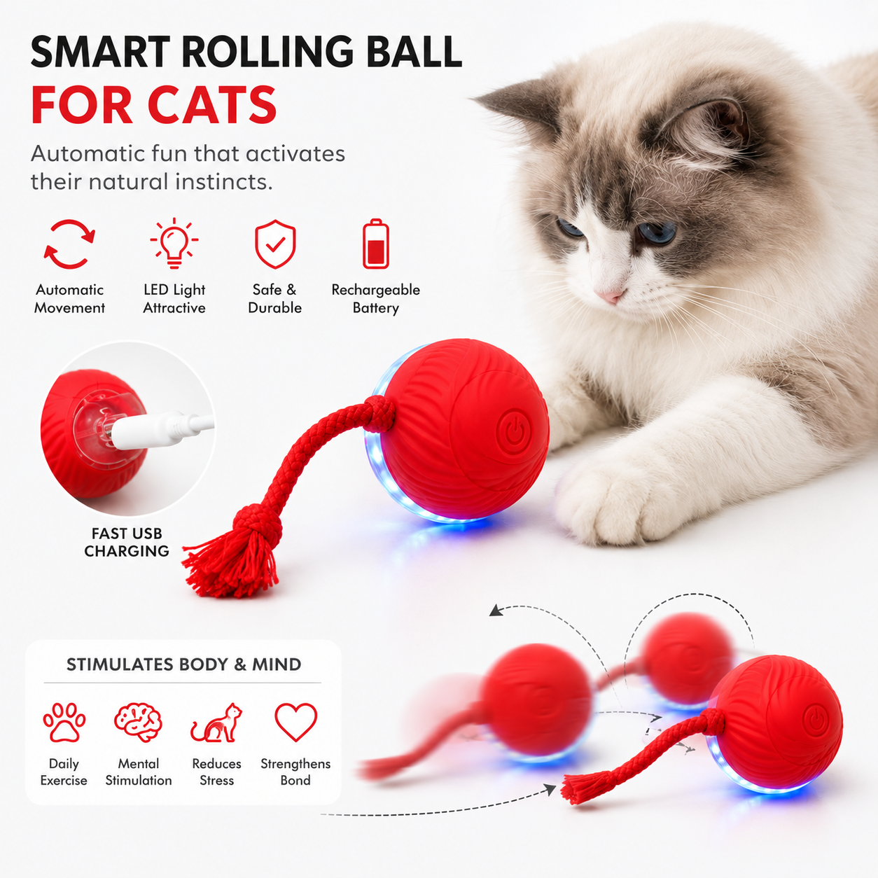 360° Self-Rolling Cat Toy Ball — Automatic Interactive Toy for Indoor Cats